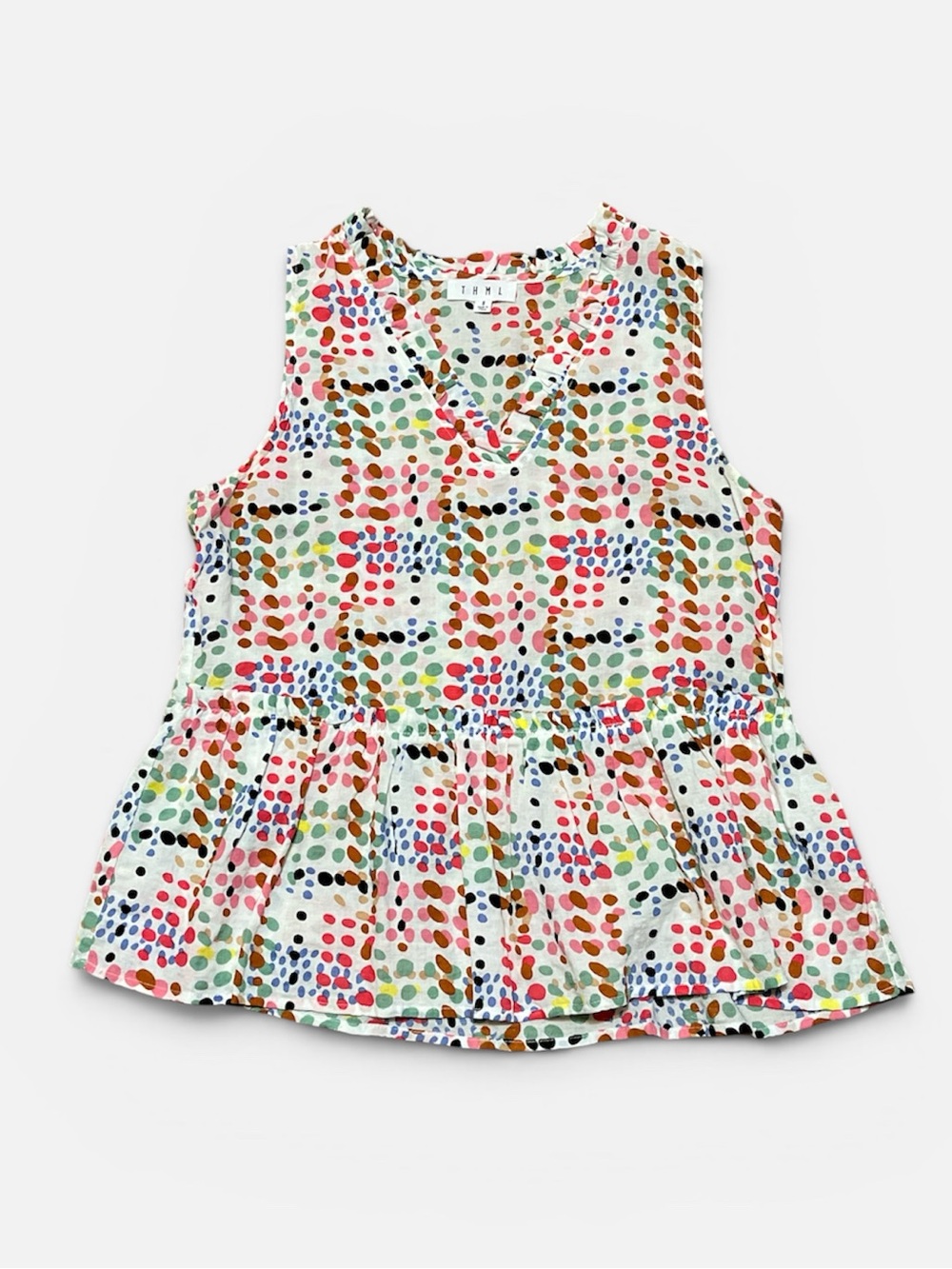 Anthropologie TMHL Sleeveless Peplum Dotted Tank in Multicolor Women’s Size S